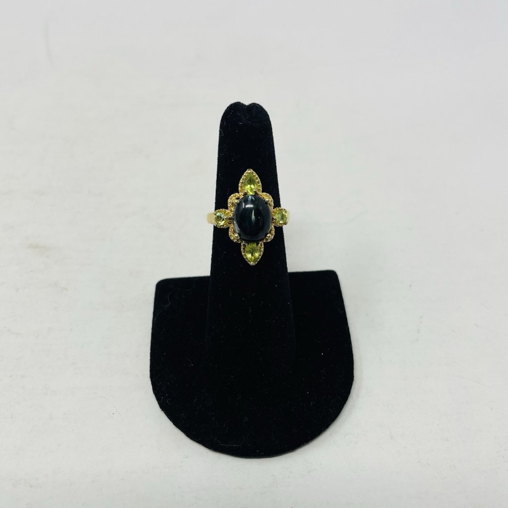 Greenland Nuummite/Hebei Peridot Size 6 14k Yg Over Sterling Silver Ring 5083